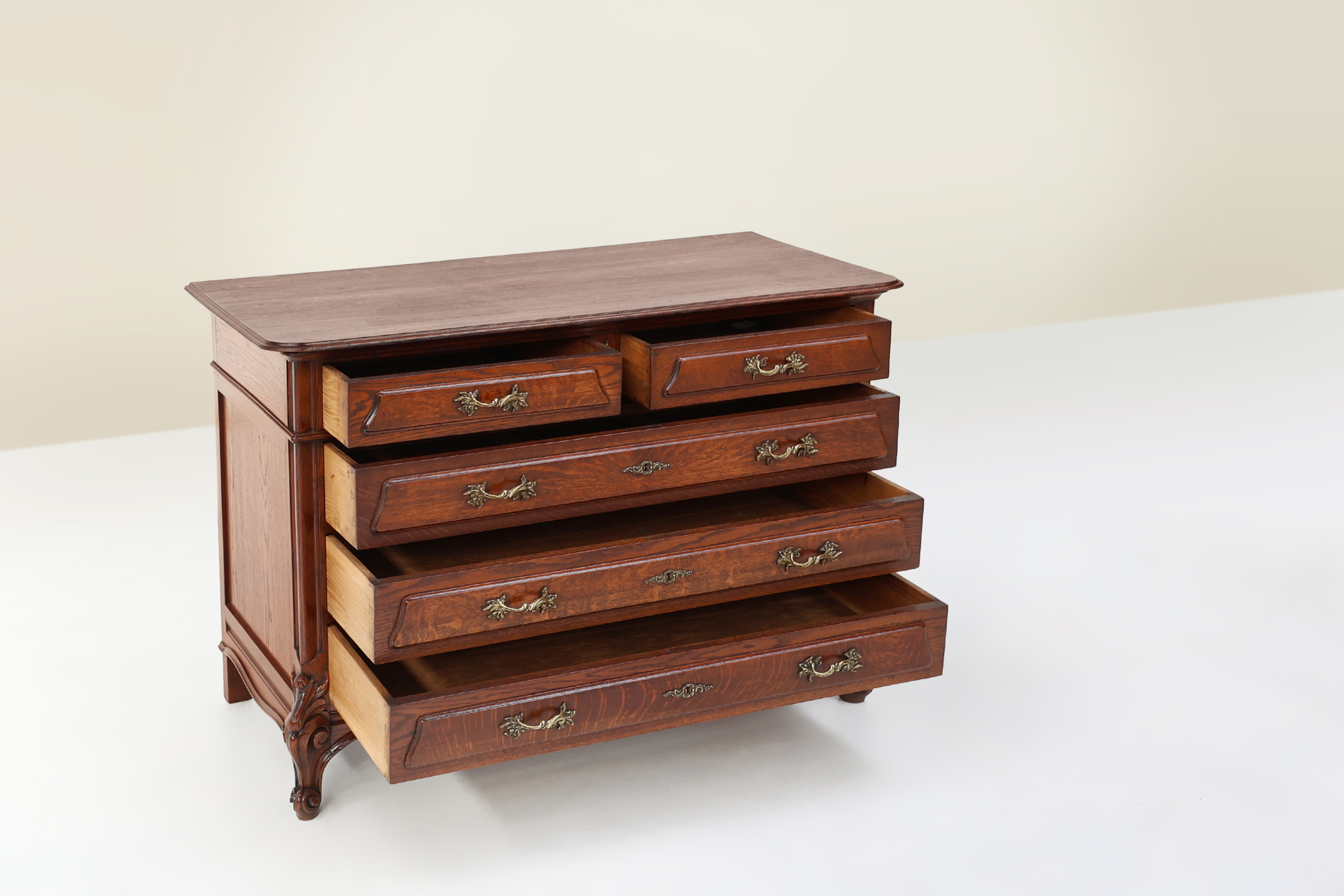 French Antique carved oak chest of drawers thumbnail
